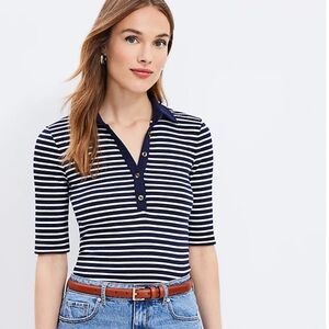 NWT Loft Stripe Ribbed Polo Shirt Size Large